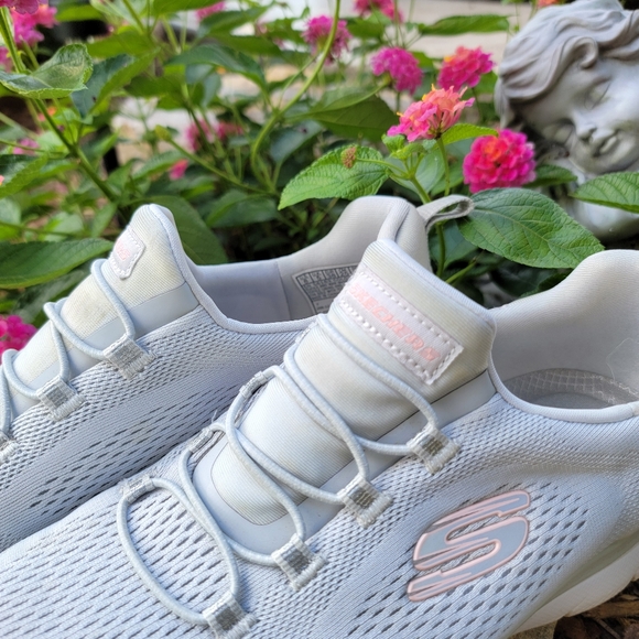 SKETCHERS ♡ Sweet Gray 'n Pink Air-Cooled Memory Foam Cord Slip On Sneakers 8 - Picture 14 of 15